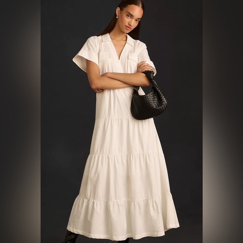 Anthropologie Maeve Short-Sleeve V-Neck Tiered Maxi Dress - Picture 4 of 4